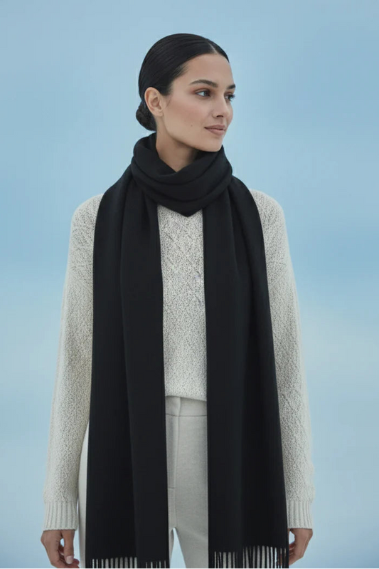Plain Cashmere Scarf - Black