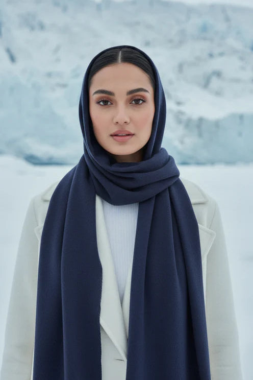 Plain Cashmere Scarf - Navy