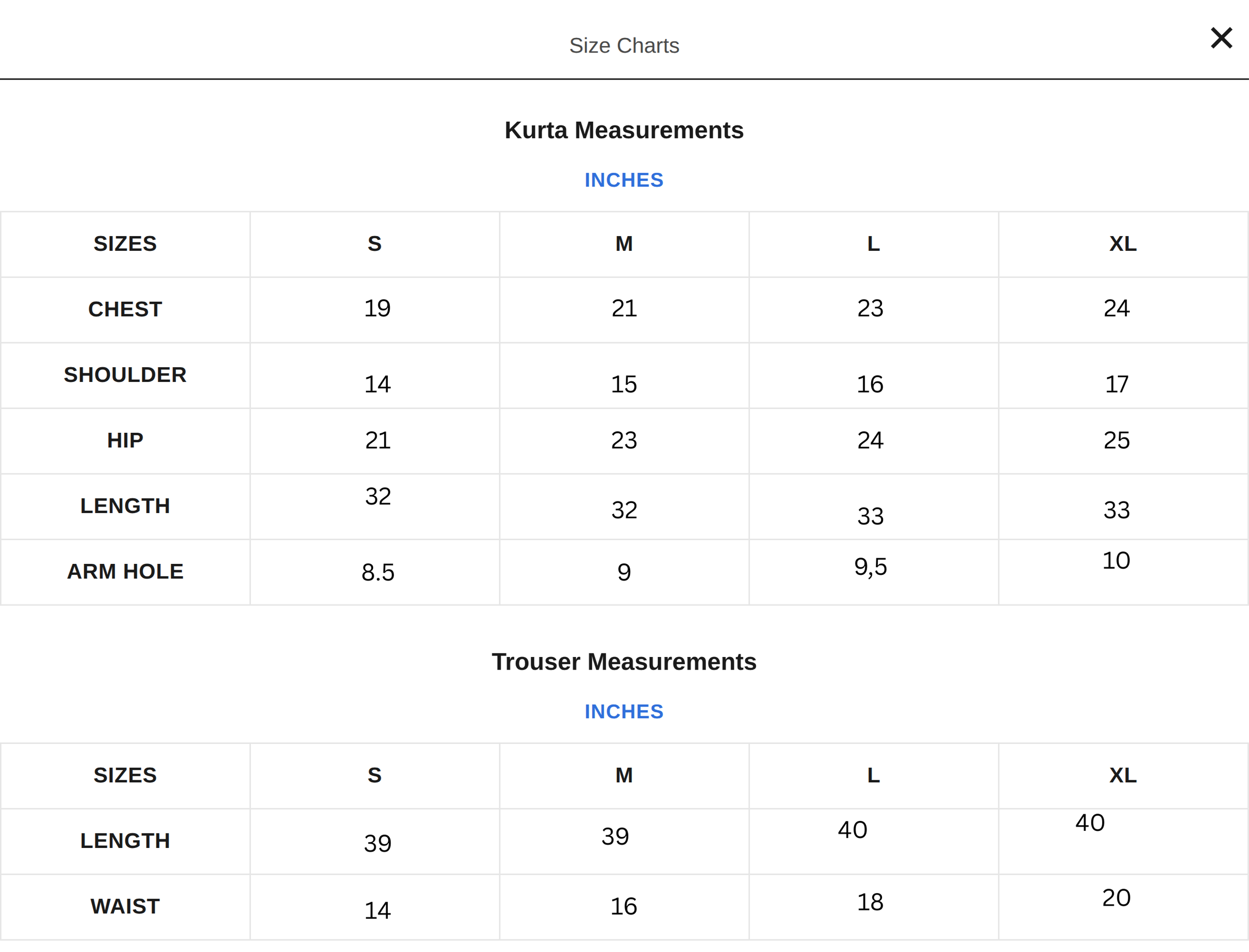 Size Chart