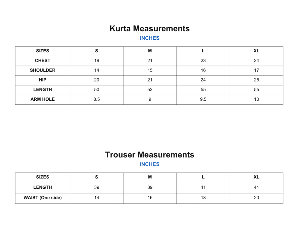 Mirakk Size Chart